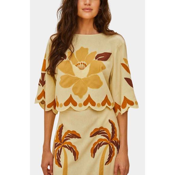 FARM RIO Tops - NEW FARM RIO summer cutwork blouse in sand